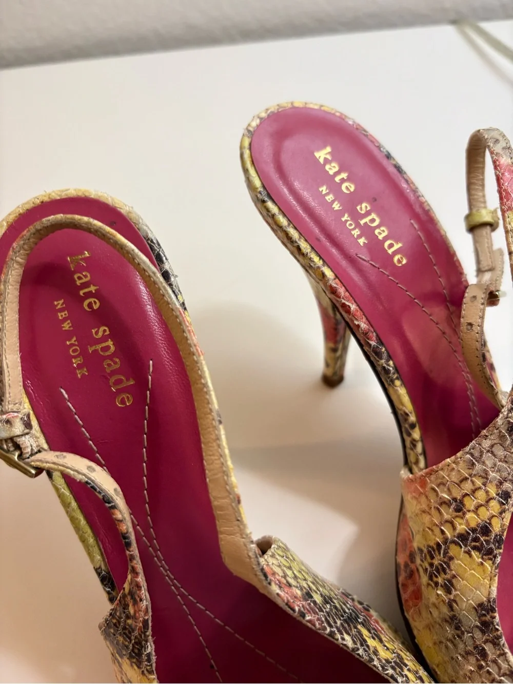 Kate Spade•Hart Python Slingback Heels 7.5 Snakeskin Open Toe Stiletto Italy